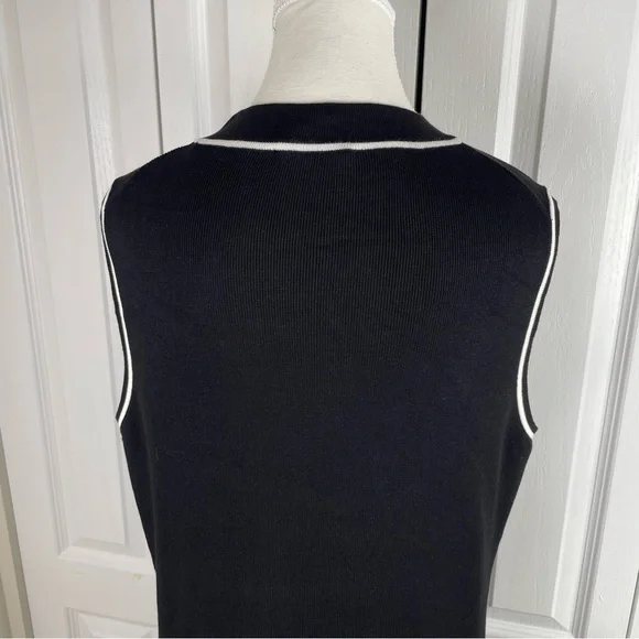 Free Assembly Ribbed Midi Sweater Dress Women’s XL Black White Trim Sleeveless - Picture 8 of 15